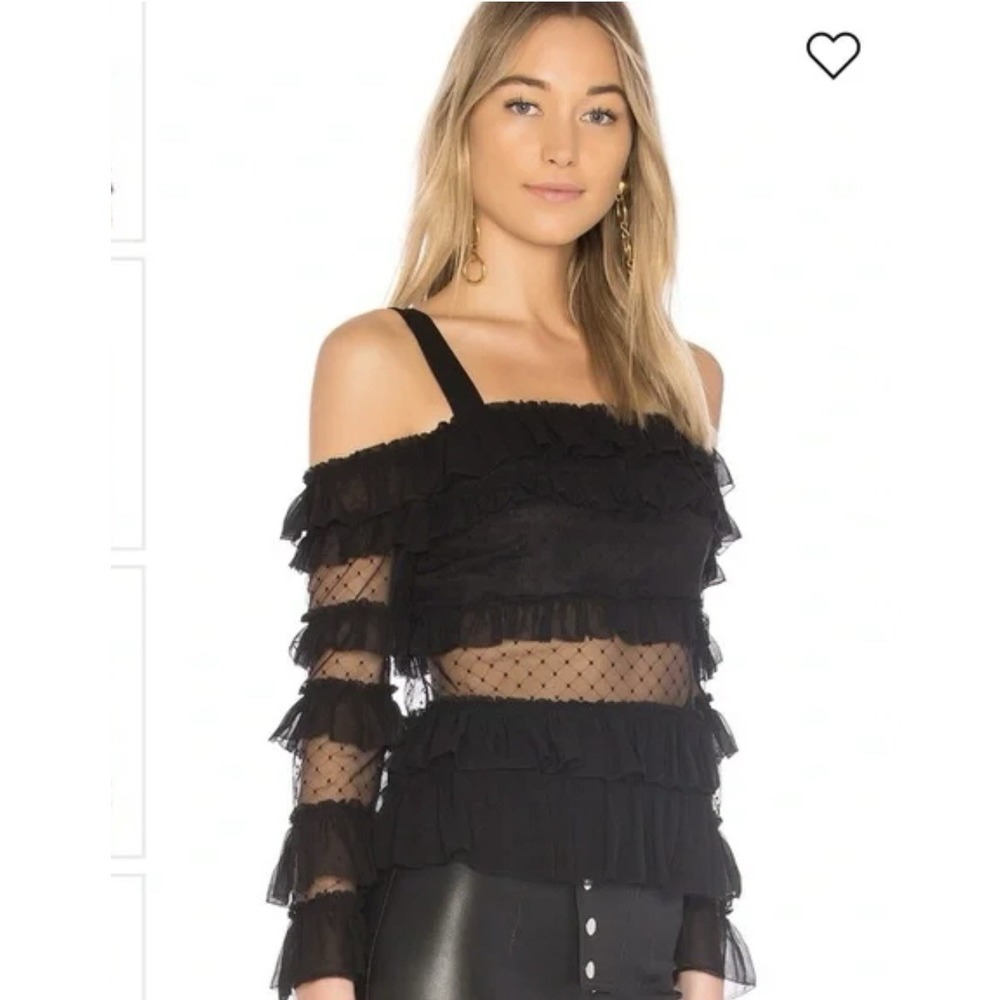Alexis Karissa Ruffle Mesh Off The Shoulder black Tank Top , size S
